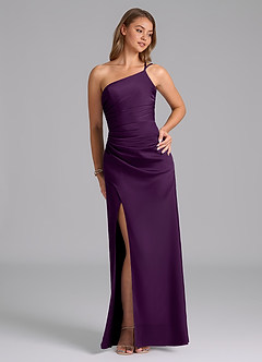 Azazie Eren Brautjungfernkleider Meerjungfrau-Linie One-Shoulder Stretch-Satin Kleid Traube image5