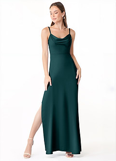 Azazie Alaija Bridesmaid Dresses Pine Mermaid Side Slit Stretch Satin Dress image2