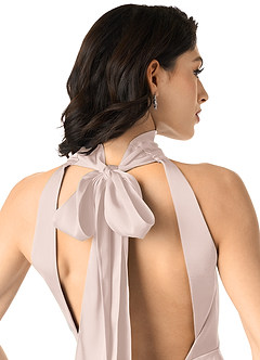 Azazie x Delaney Bridesmaid Dresses Blushing Pink Sheath High Neck Stretch Satin Dress image5
