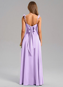 Azazie Everett Robes de demoiselle d'honneur Robe Trapèze en Satin extensible Lilas image2