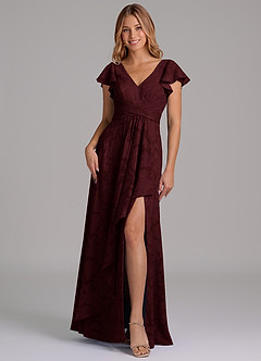 Azazie Omari Bridesmaid Dresses Cabernet A-Line Pleated Floral Burnout Dress image5