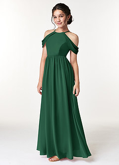 Azazie Seneca Junior Jurk van Chiffon met A-Lijn Off the Shoulder Donkergroen image5