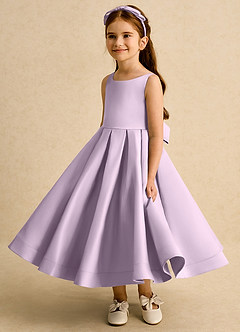 Azazie Babs Blumenmädchenkleider Ballkleid Plissee Matte Satin Kleid Frostiges Flieder image5