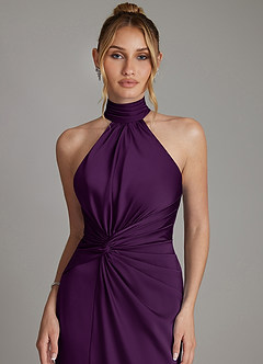 Azazie Gracelynn Vestidos de damas de honor Vestido de Uva de Satén Elástico de Corte Recto con Plisado image3