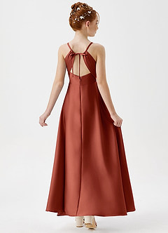 Azazie Avelina Junior A-Linie Plissee Stretch-Satin Kleid Terrakotta image2