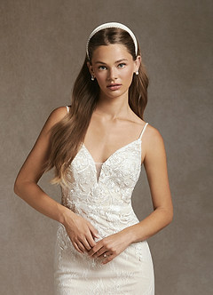 Azazie Sade Wedding Dresses Diamond White Champagne Mermaid Sequins Tulle Dress image7