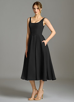 Azazie Amalie 신부 들러리 드레스 A라인 주름진 쉬폰 티 길이 드레스 image1