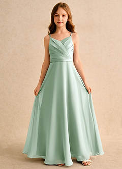 Azazie Umina Junior Formal Flower Girl Dresses Agave A-Line Pleated Matte Satin Dress image4