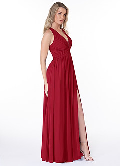 Azazie Jaclyn Brautjungfernkleider A-Linie Plissee Chiffon Kleid Scharlachrot image4