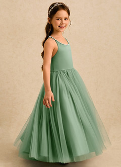 Azazie Aurora Flower Girl Dresses Matcha A-Line Bow Tulle Dress image4