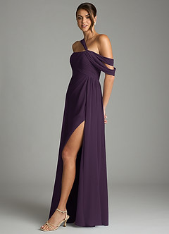 Azazie Kassandra 신부 들러리 드레스 A라인 오프 더 숄더 쉬폰 바닥 길이 드레스 image4