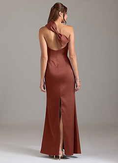 Azazie Arleth Bridesmaid Dresses Auburn A-Line One Shoulder Stretch Satin Dress image5