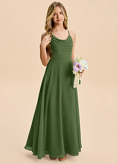 Azazie Gia Junior Olive A-Line Pleated Chiffon Dress image5