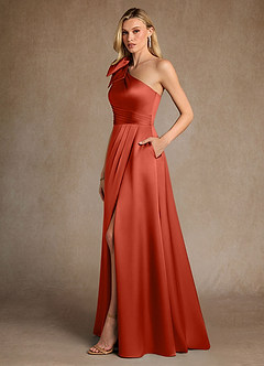 Azazie Easton Mother of the Bride Dresses Rust A-Line One Shoulder Stretch Satin Dress image2