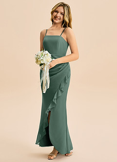 Azazie Buzzy Junior Sea Moss Sheath Pleated Chiffon Dress image3