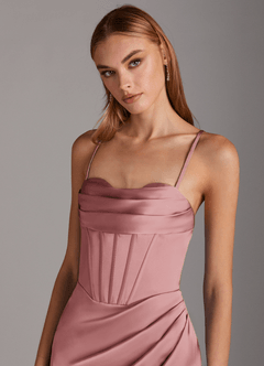 Azazie Brookelle Bridesmaid Dresses Dusty Rose Sheath Sweetheart Corset Stretch Satin Dress image7