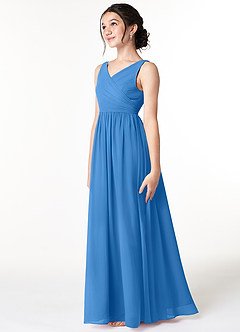 Azazie Sawyer Junior Blue Jay A-Line Pleated Chiffon Dress image4