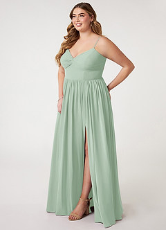Azazie Zeya Bridesmaid Dresses Agave A-Line V-Neck Pleated Chiffon Dress image8