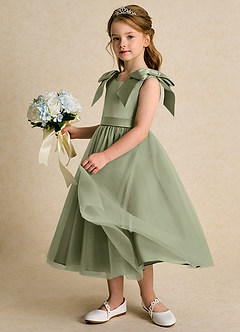 Azazie Serene Flower Girl Dresses Pistachio Ball-Gown Bow Matte Satin Dress image2