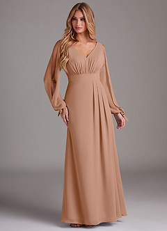 Azazie Matilda Bridesmaid Dresses Champagne Rose A-Line Long Sleeve Chiffon Dress image4