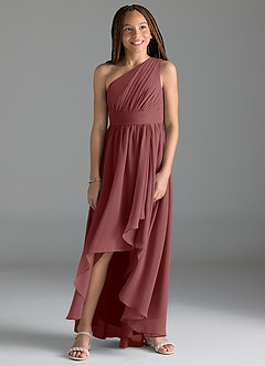 Azazie Mathilda Junior Robe Trapèze en Mousseline de soie Plissée Améthyste image4