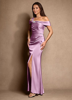 Azazie Altonia Mother of the Bride Dresses Wisteria Mermaid Off the Shoulder Stretch Satin Dress image5
