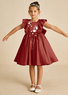Azazie Sue Ellen Flower Girl Klänningar Klänning A-Linje i Matt satäng Rosett image3