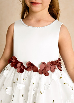 Azazie Starri Flower Girl Dresses Ivory Auburn Ball-Gown Beaded Matte Satin Dress image8