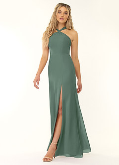 Azazie Rue Bridesmaid Dresses Eucalyptus A-Line Halter Chiffon Dress image4