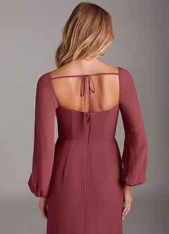 Azazie Charissa Abiti da Damigella Abito Tubino in Chiffon Manica Lunga Merlot image2