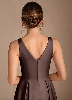 Azazie Fulton Moeder van de bruid jurken A-Lijn Jurk van Stretch Satijn Geplooid Ganache image11