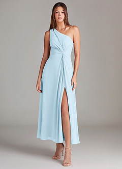 Azazie Brooke Robes de demoiselle d'honneur Robe Trapèze en Mousseline de soie Une épaule Bleu Ciel image1