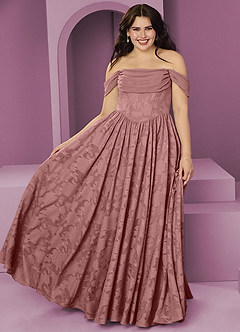 Barbie ♥ Azazie Robes de demoiselle d'honneur Robe Trapèze Convertible en Blumen-Burnout Épaule décolletée Rose Poussiéreuse image7