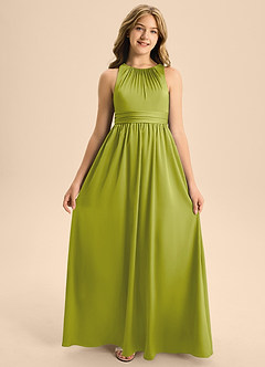 Azazie Jaylah Junior Lemongrass A-Line Pleated Stretch Satin Dress image6