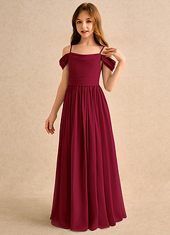 Azazie Shia Girls Formal Flower Girl Dresses Burgundy A-Line Off the Shoulder Chiffon Dress image3