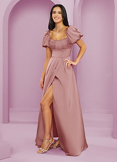 Barbie ♥ Azazie Bridesmaid Dresses Dusty Rose A-Line Ruched Stretch Satin Dress image3