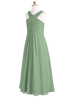 Azazie Kaleigh Junior Vestido de Matcha de Gasa de Corte en A con Plisado image8