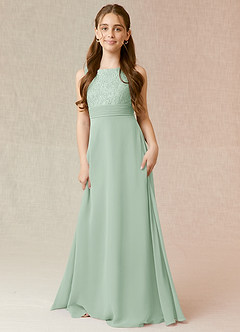Azazie Snow Junior A-Linie Spitze Chiffon Kleid Agave image1