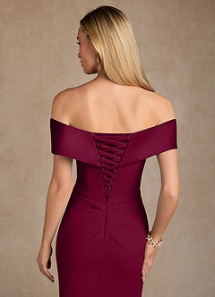 Azazie Laredo Mother of the Bride Dresses Burgundy Mermaid Off the Shoulder Stretch Crepe Dress image8