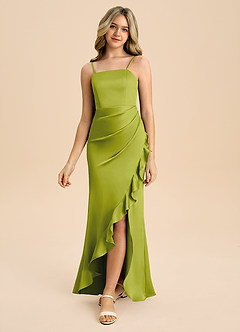 Azazie Buzzy Junior Lemongrass Sheath Pleated Stretch Satin Dress image5