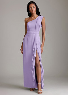 Azazie Venita Vestidos de damas de honor Vestido de Lila de Gasa de Corte Recto con Volante image1