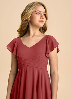 Azazie Caria Junior Rust A-Line Pleated Chiffon Dress image4