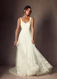 Azazie Ebony Wedding Dresses Cream A-Line Sequins Crepe Back Satin Dress image5