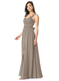 Azazie Olani Bridesmaid Dresses Taupe A-Line Off the Shoulder Chiffon Convertible Dress image4