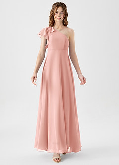 Azazie Arabella Junior Agave A-Line Ruched Chiffon Dress image5