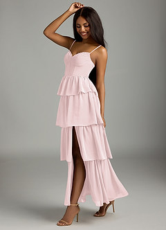 Azazie Kaiden Robes de demoiselle d'honneur Robe Trapèze en Mousseline de soie Encolure en Forme de Cœur Rose Pâle image4