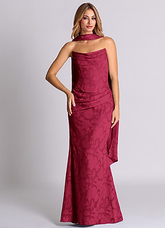 Azazie Sorrel Vestidos de damas de honor Vestido de Borgoña de Devorado Floral de Corte Sirena Convertible con Corsé image5