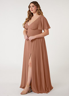 Azazie Kimber Robes de demoiselle d'honneur Robe Trapèze en Mousseline de soie Manches à volants Bronze image7