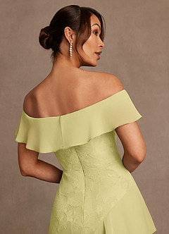 Azazie Marina Kleider für die Brautmutter A-Linie Schulterfrei Blumen-Burnout Kleid Zitronensorbet image6