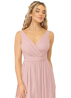 Azazie Kora Bridesmaid Dresses Powder Pink A-Line Pleated Chiffon Dress image5